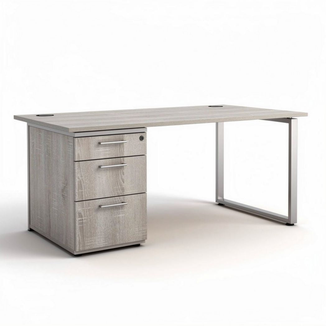 Bureau met drie lades van grijs hout 140 x 70 x 75cm voor kantoorgebruik