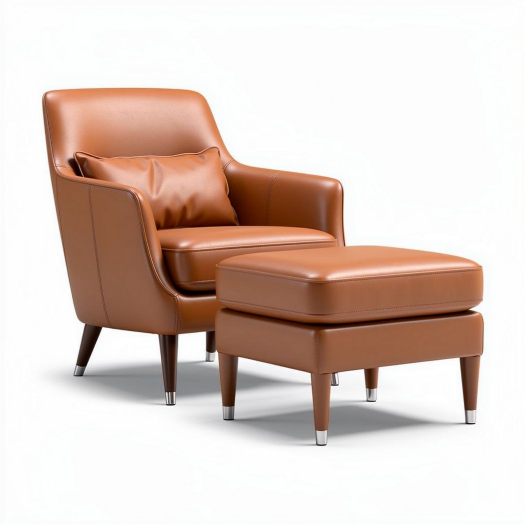 leren fauteuil met voetensteun in bruin 80 x 75 x 90cm