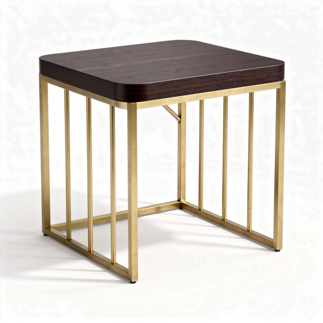 Houten bijzettafel met gouden metalen onderstel 60 x 60 x 50cm