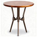 Houten ronde tafel met metalen poten 60 x 60 x 75cm voor binnen en buiten