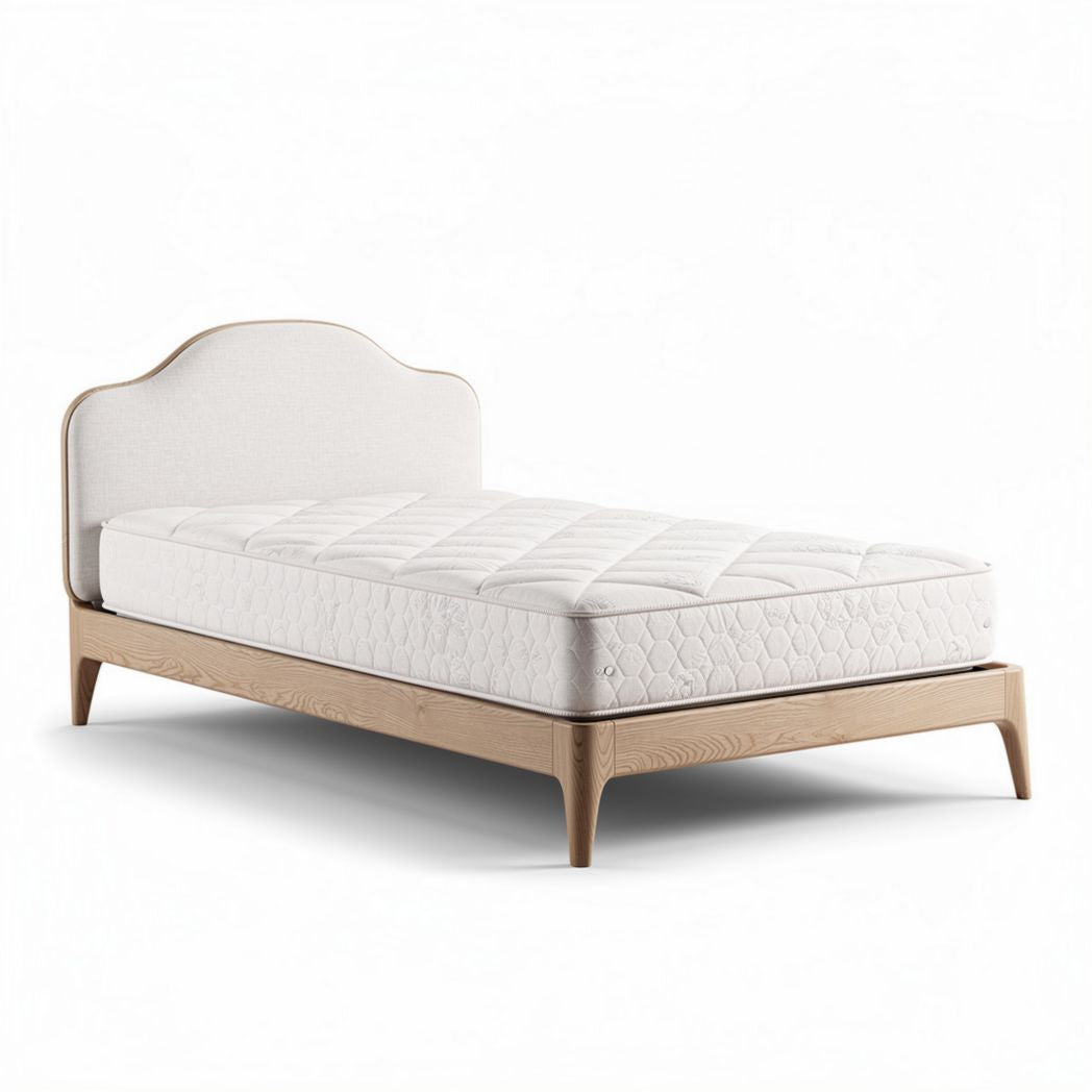 Bed met gestoffeerd hoofdbord van hout 190 x 100 x 40cm in wit