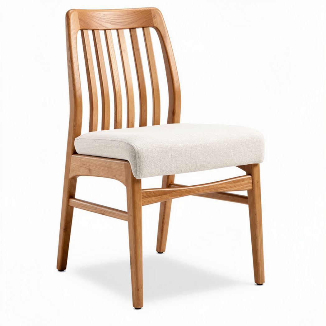 Eikenhouten eetkamerstoel met beige stoffen zitting 45 x 50 x 95cm