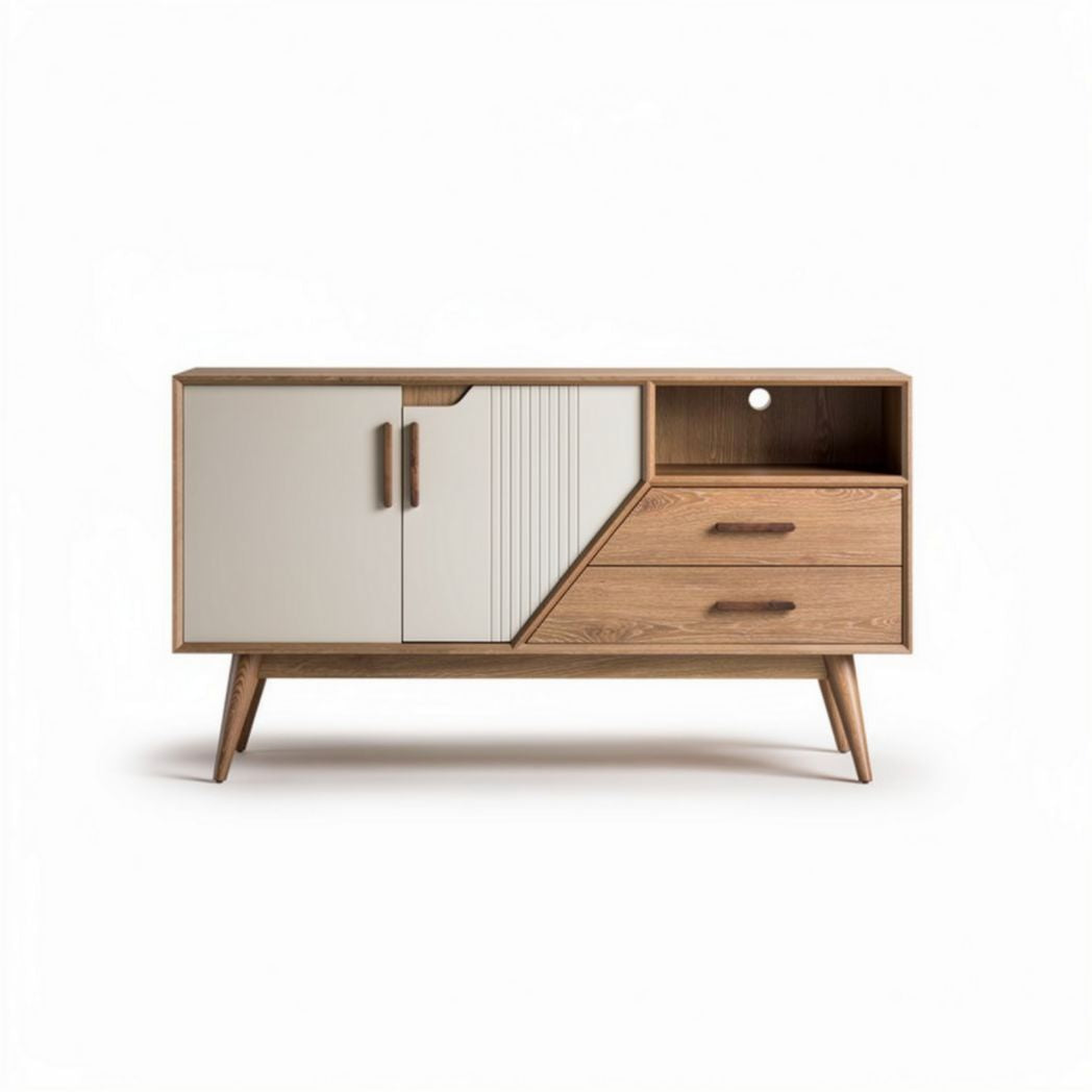Houten tv-kast met opbergmogelijkheden in beige en naturel 120 x 45 x 75cm