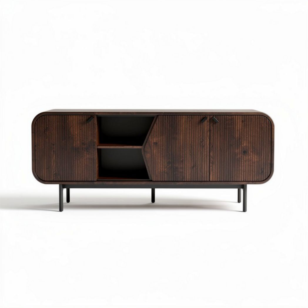 Lage kast van massief hout met zwart metalen poten 150 x 40 x 70cm