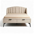 Bed met opberglades en gestoffeerde rugleuning in beige 200 x 160 x 100cm