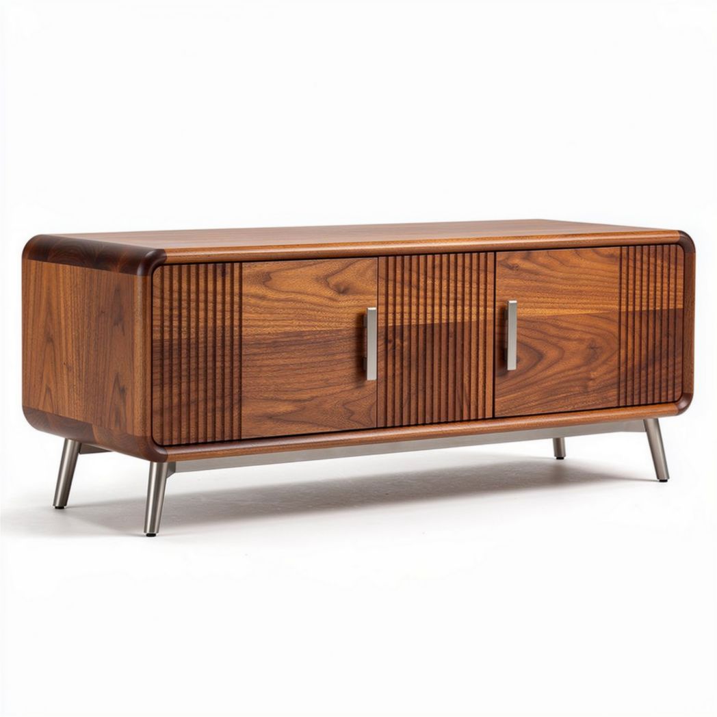 Salontafel van notenhout met metalen poten 120 x 40 x 50cm